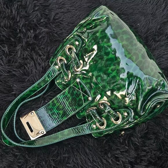 Jimmy Choo Shoulder Bag Roquette Bag Green Leopard Print Patent Leather Italy - Picture 5 of 14
